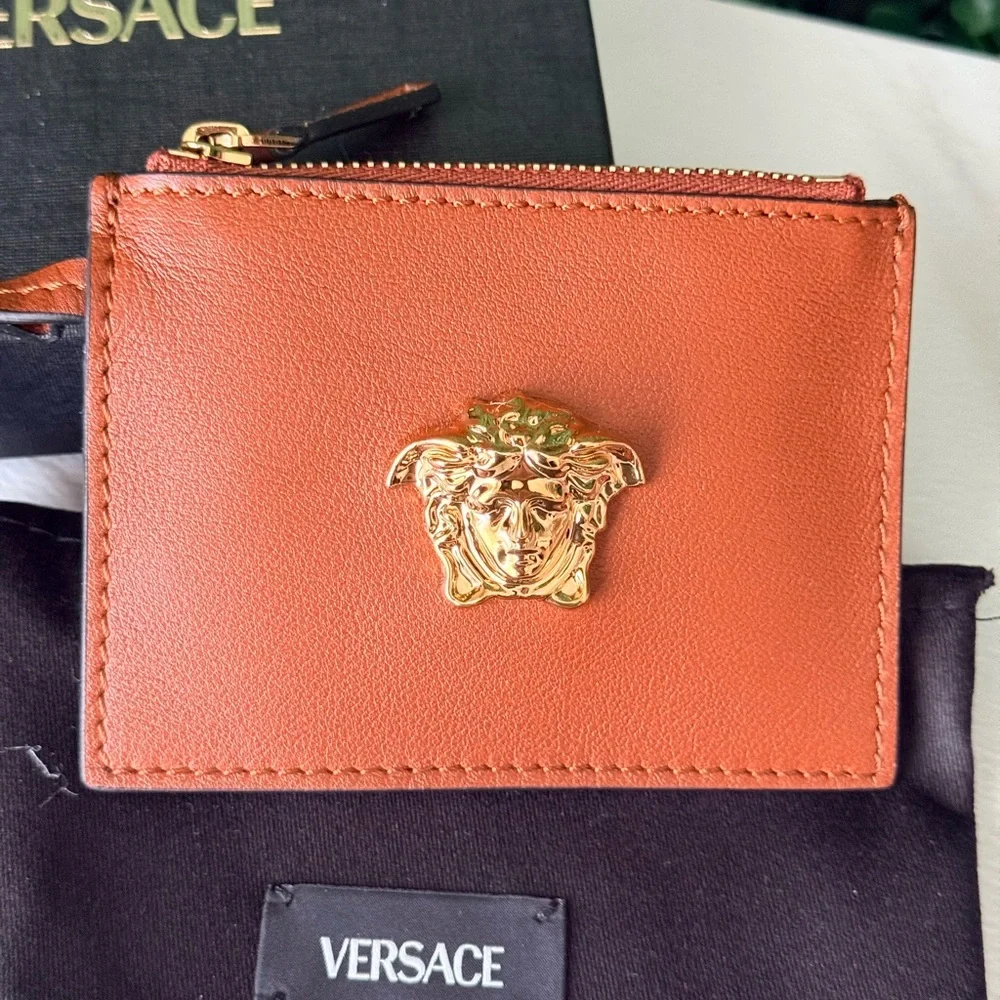 Versace Brown Leather Card Holder NWT